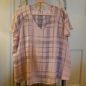 Pink Windowpane-Print Blouse